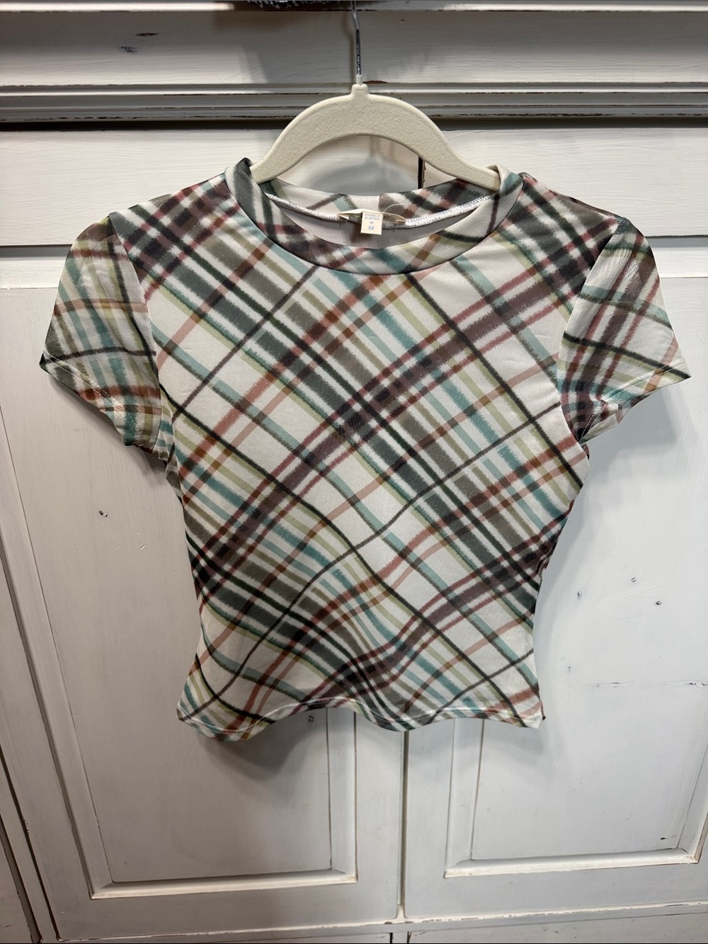 See You Monday Plaid Short Sleeve Tee in Multi Green, Brown, and Blue